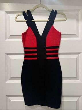 Marciano black red colorblock bandage mini dress S